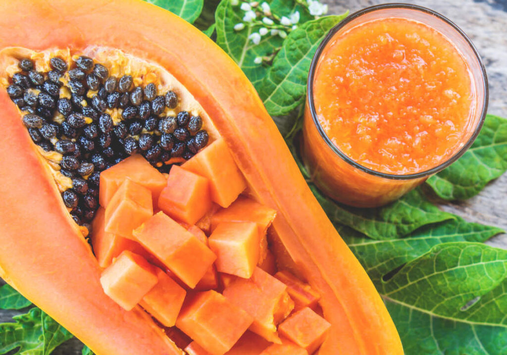 papaya cubes and a papaya drink